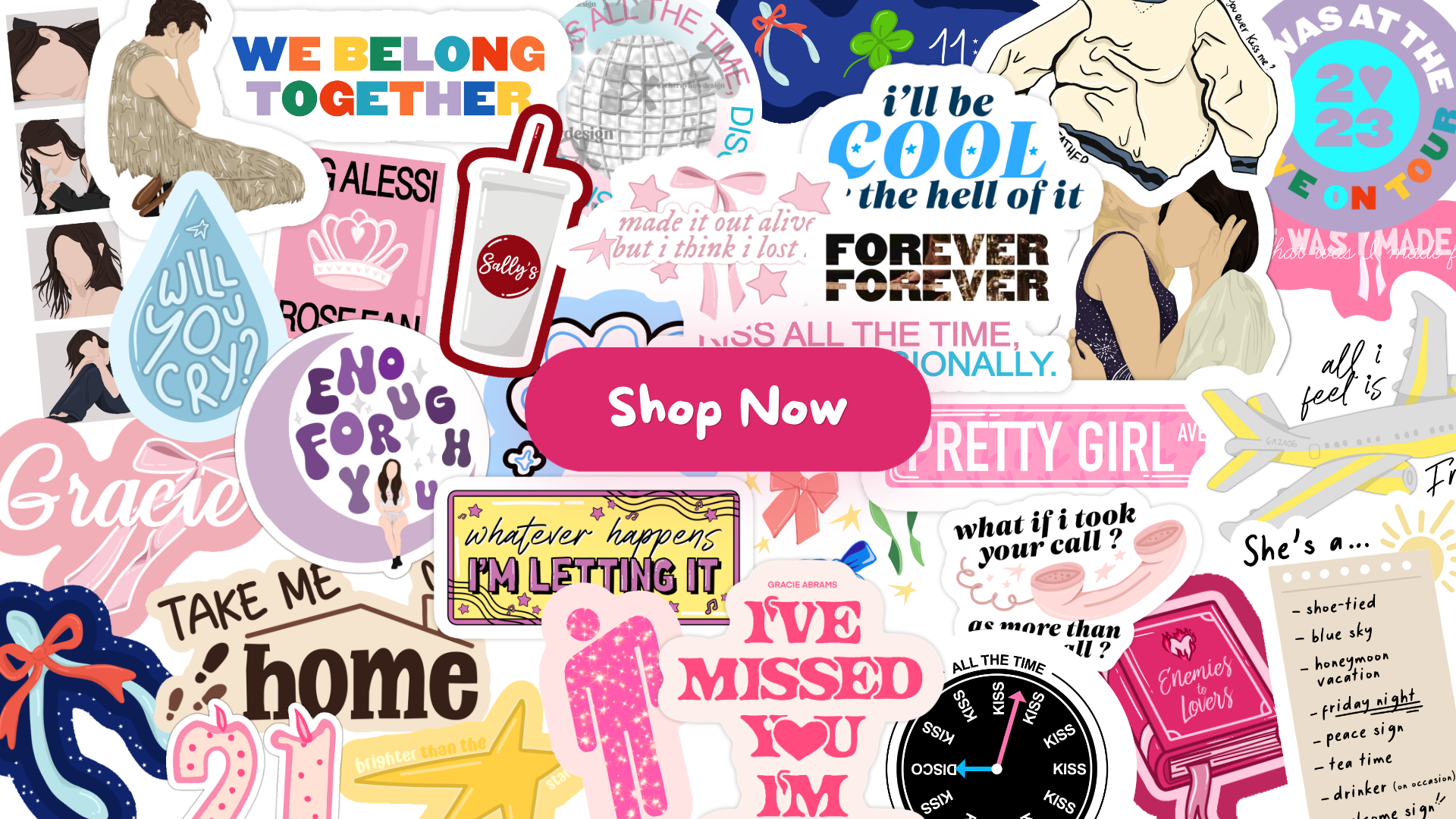 Picture Home Shop Now Link Stickers overview
Showing a glimpse of Cherrybow's products and allow a quick redirection to the official shop